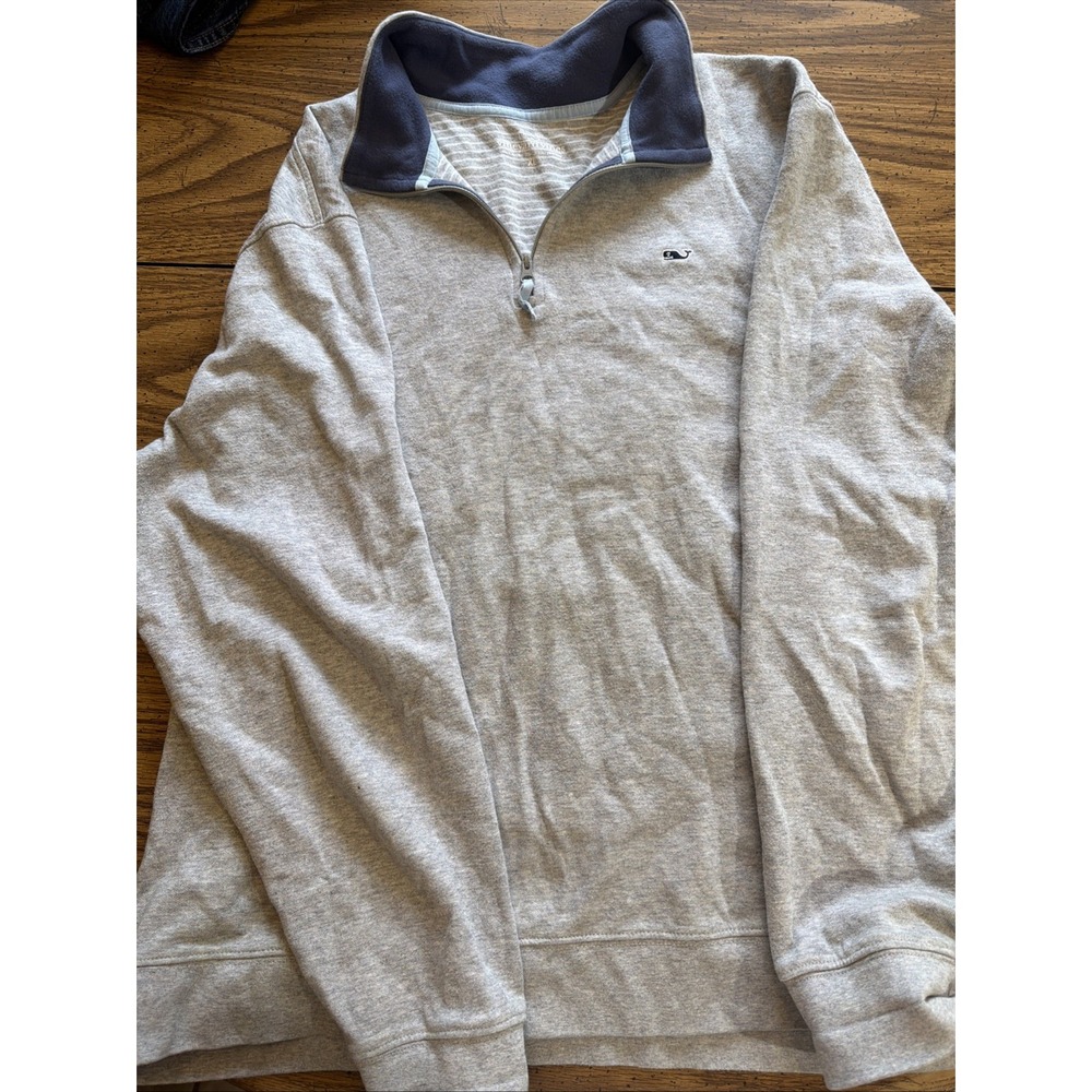 Vineyard Vines Men's 1/4 Zip Long Sleeve Pullover Gray Cotton XL Golf Travel (B)